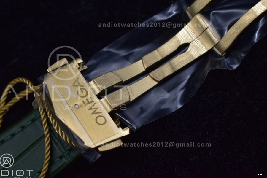 Green Manual in Dial Speedmaster RMF Green on Edition Moonwatch Leather Strap Best YG Gold Chrono Moonshine 1225